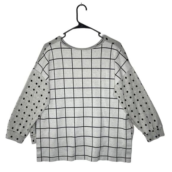 Shannon Passero Boho Art Knit Sweater Petite Small Gray Mixed Print Button Top - Picture 2 of 8